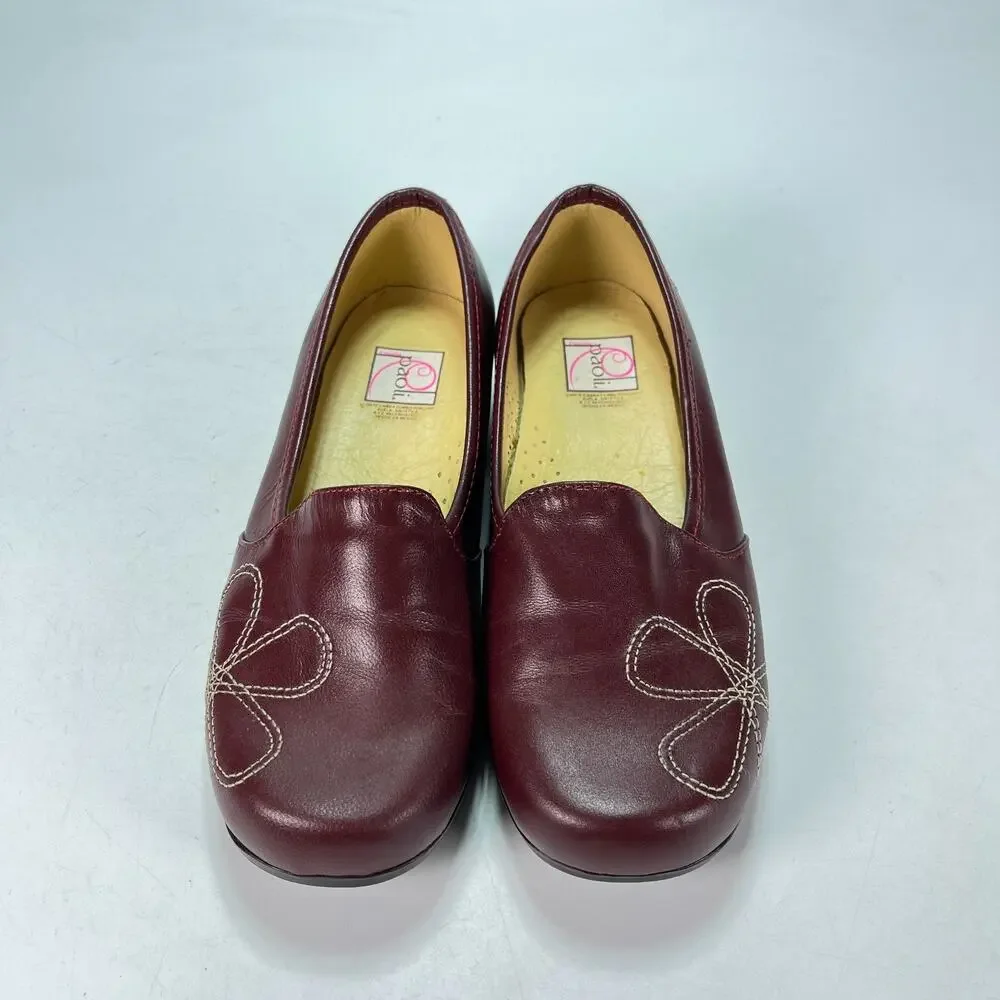 Paoli Burgundy Wine Leather Loafers Shoes Slip On Sandals Women’s Size 6.5
